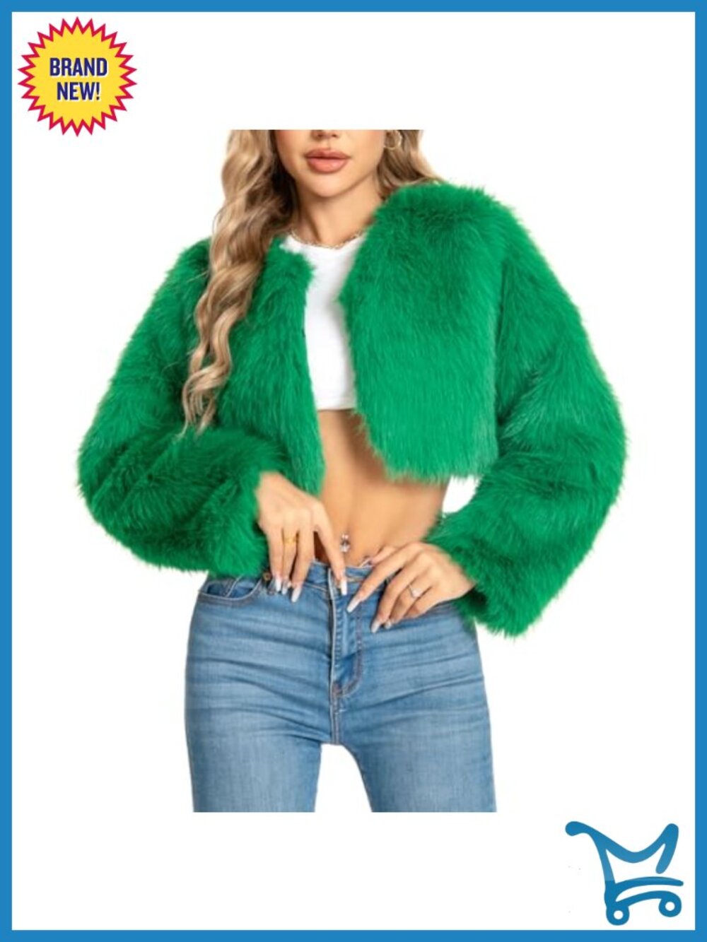 Cropped Faux Fur Coat Women Plus Size Fluffy Fall Jacket Long Sleeve